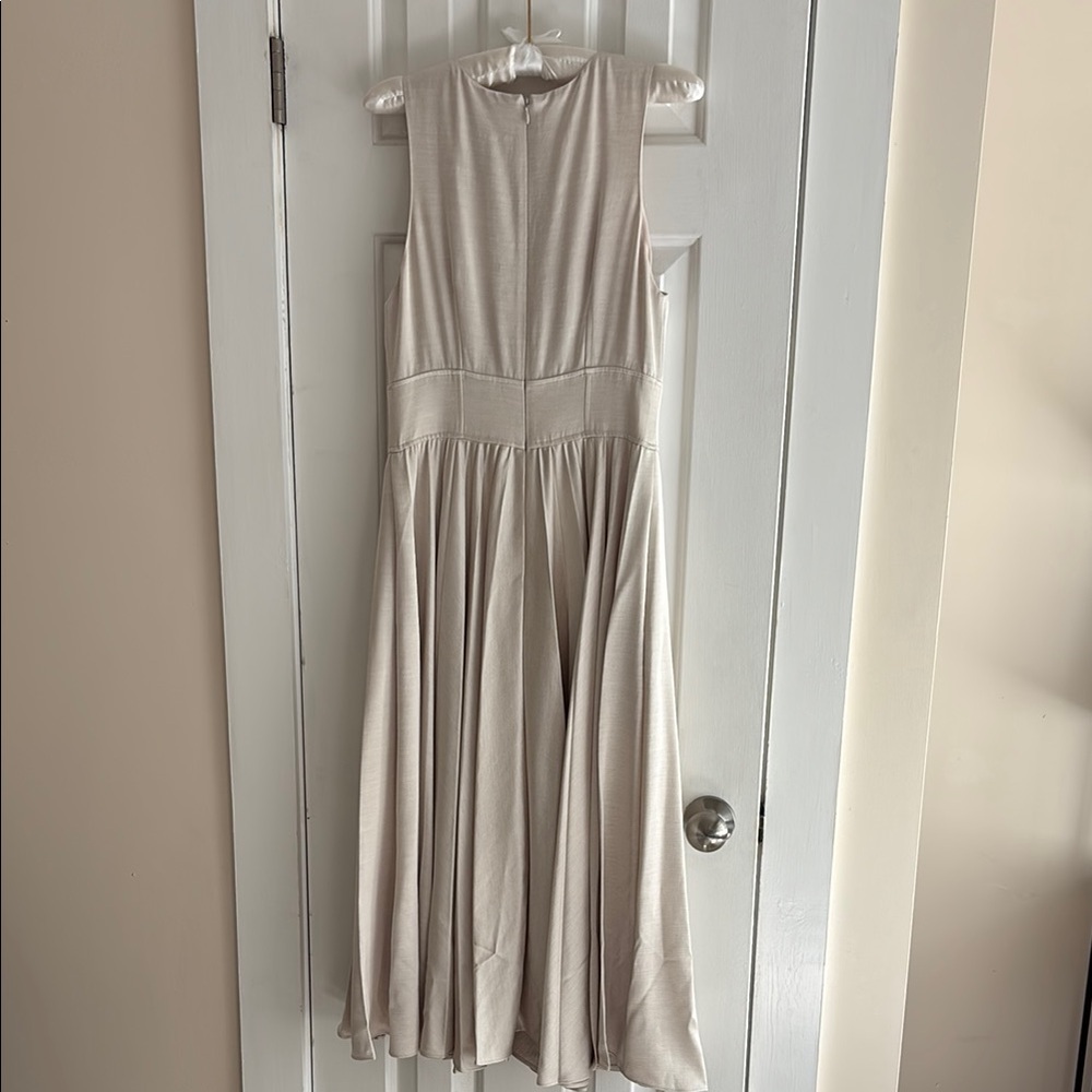 Banana Republic Ness Pleated Satin Midi Dress Size 4 Cream - Picture 12 of 14